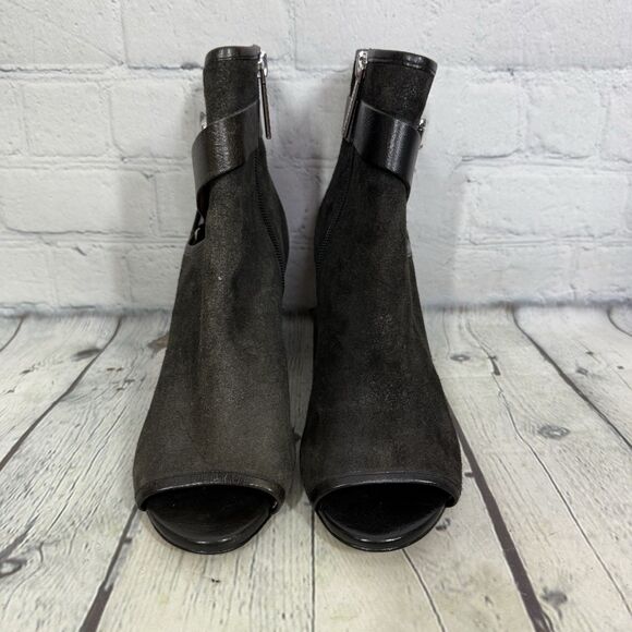 Donald Pliner Ankle Peep Booties Sandals Leather Suede Size 6 Buckle Biker Punk - Picture 2 of 11